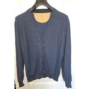 7 For All Mankind Mens Navy Blue 100 Cotton V-Neck Cardigan Sweater Made Italy